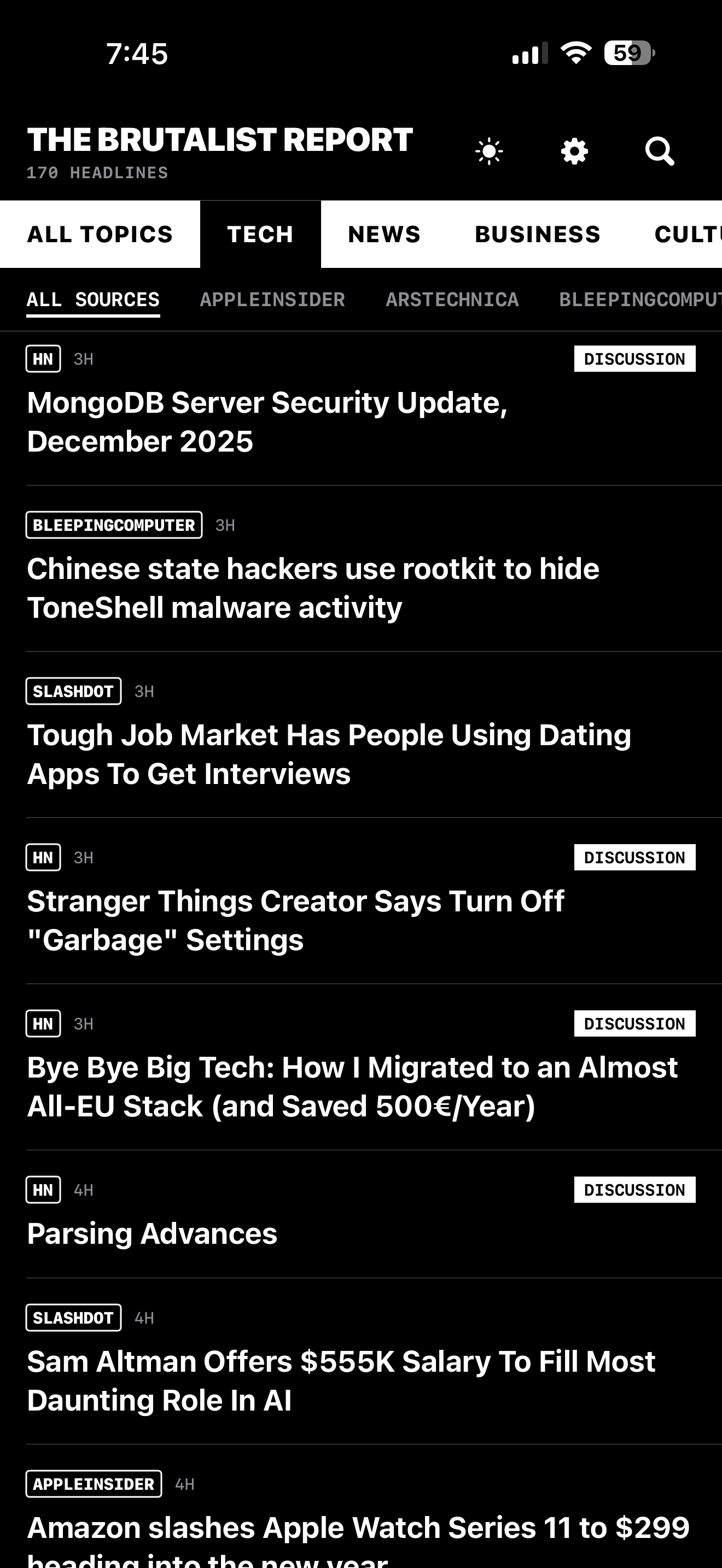 Brutalist iOS Main View